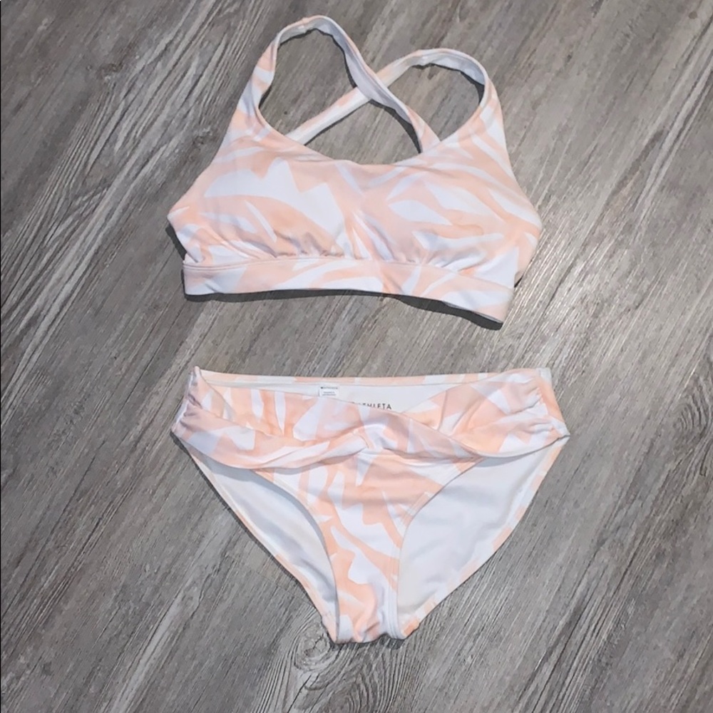 Athletea Bikini Swimsuit White/Peach Small/34B/C
